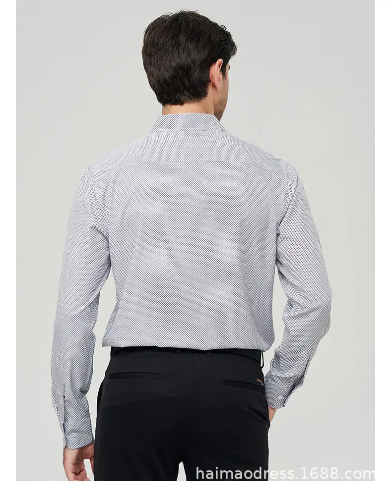 Men's Light Gray Thin Plaid Long Sleeve Shirt Plus Size — feature 33