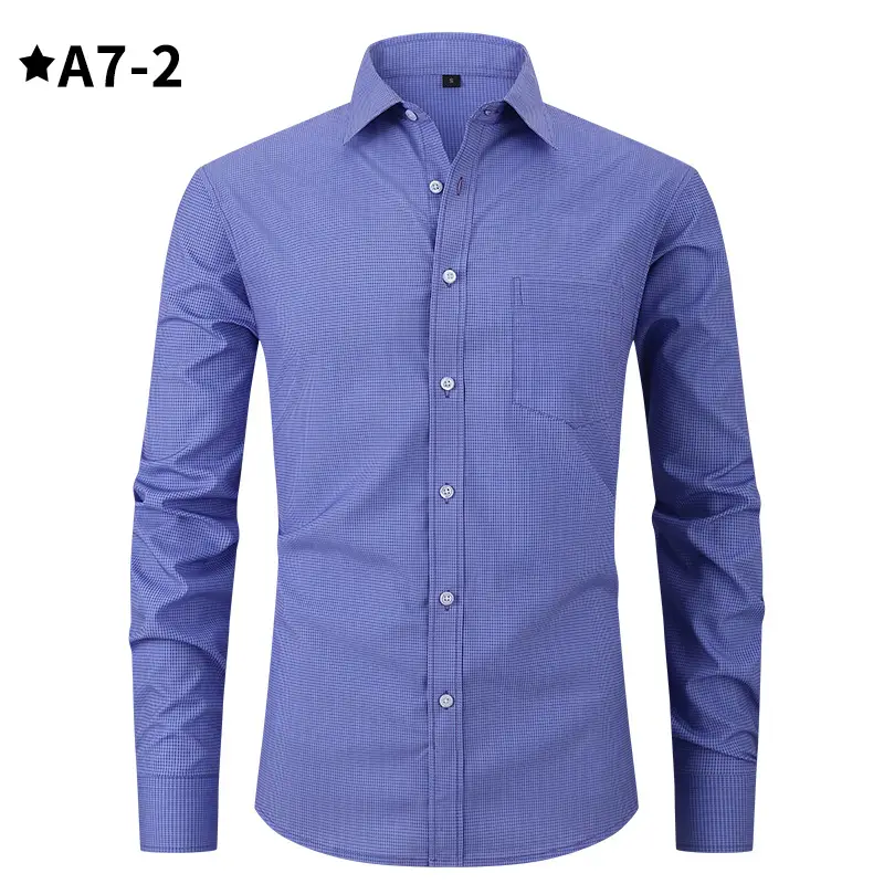 Men's Light Gray Thin Plaid Long Sleeve Shirt Plus Size - Image 2