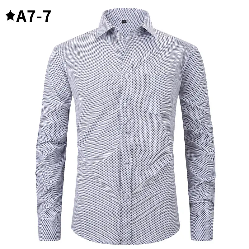 Men's Light Gray Thin Plaid Long Sleeve Shirt Plus Size - Image 6