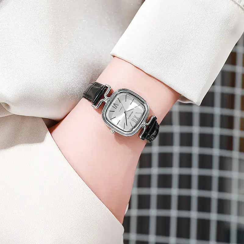 Elegant Green Strap Women's Watch with Square Dial