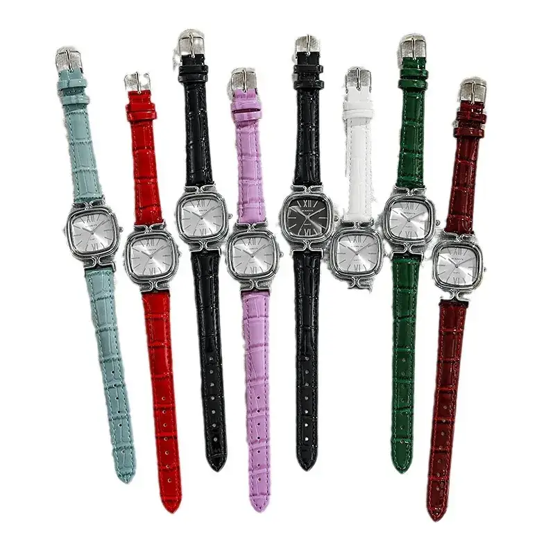 Elegant Green Strap Women's Watch with Square Dial
