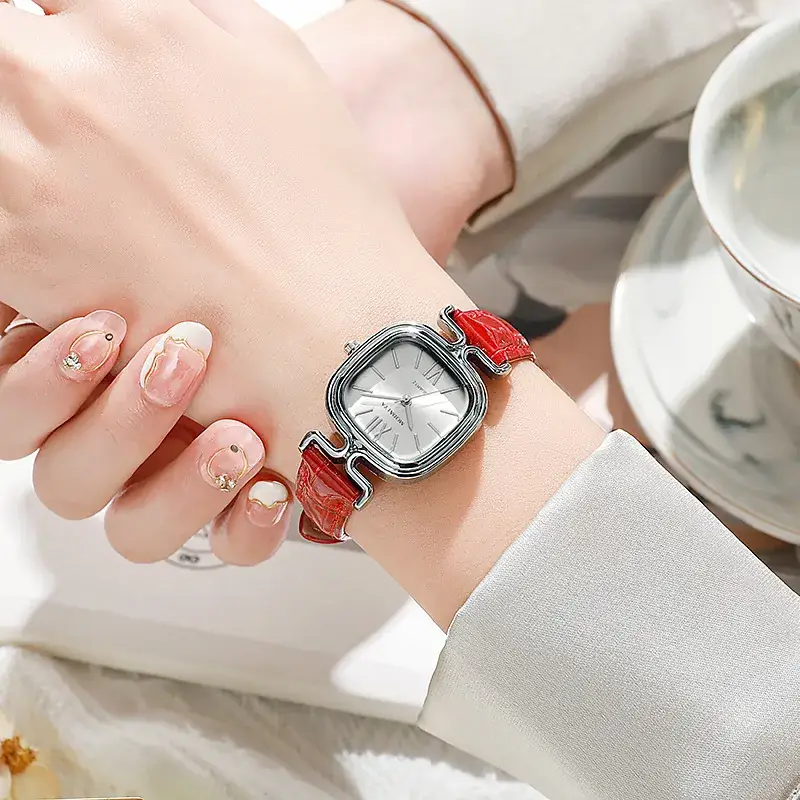 Elegant Green Strap Women's Watch with Square Dial