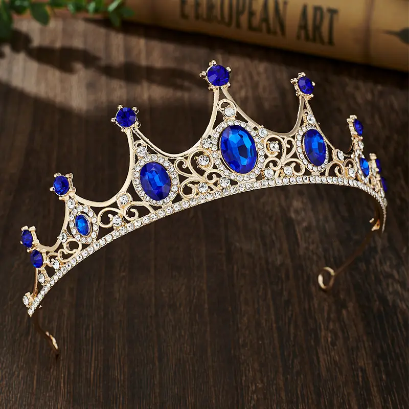 Retro Blue Crystal Princess Crown for Girls Birthday Dance — feature 7