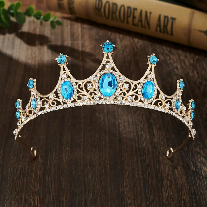 Retro Blue Crystal Princess Crown for Girls Birthday Dance — feature 8