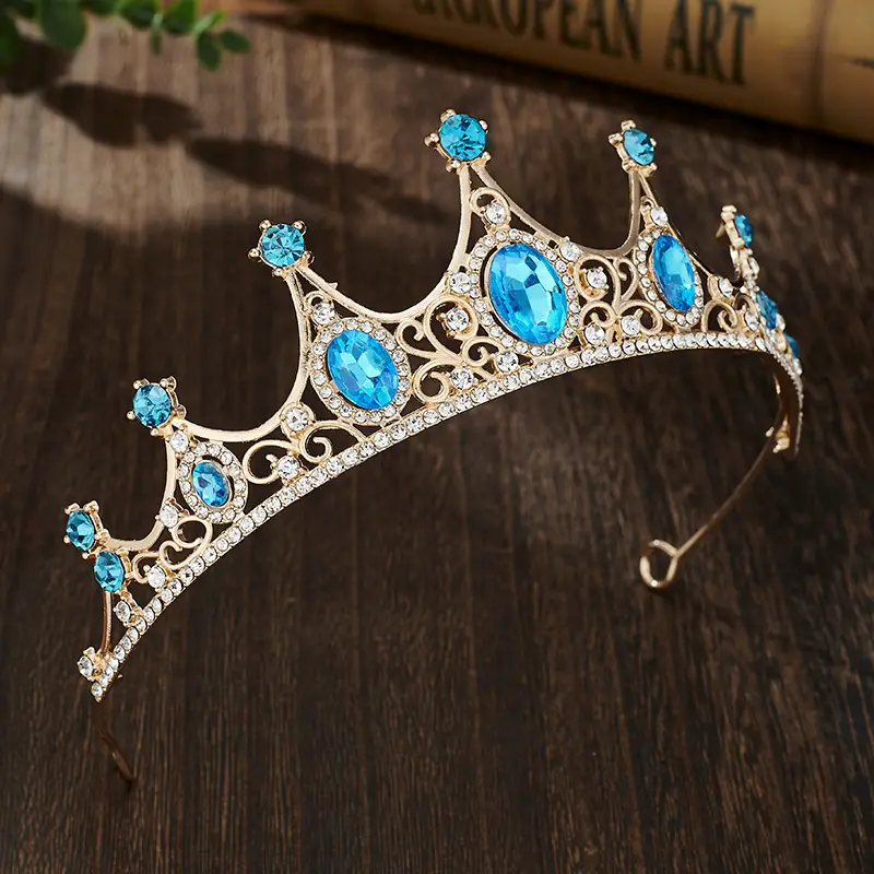 Retro Blue Crystal Princess Crown for Girls Birthday Dance — feature 9