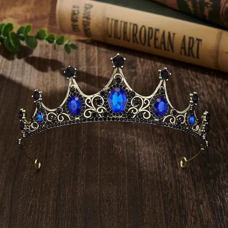 Retro Blue Crystal Princess Crown for Girls Birthday Dance - Image 12