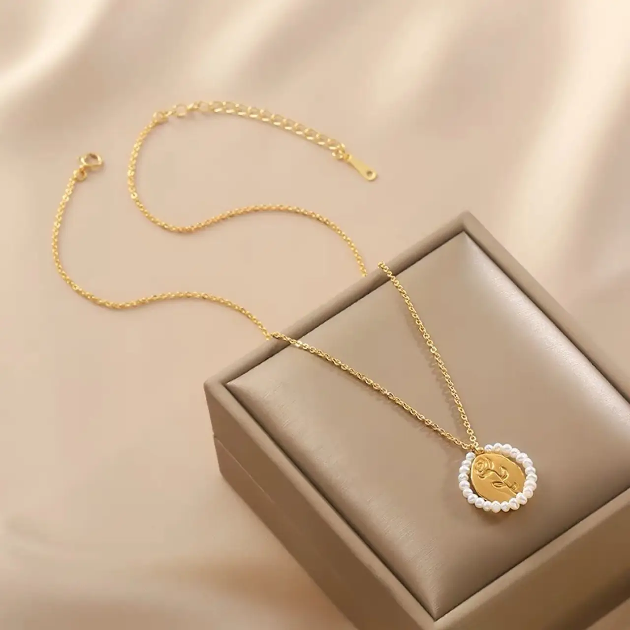 Gold Rose Bouquet Pearl Necklace for Girls - Image 2