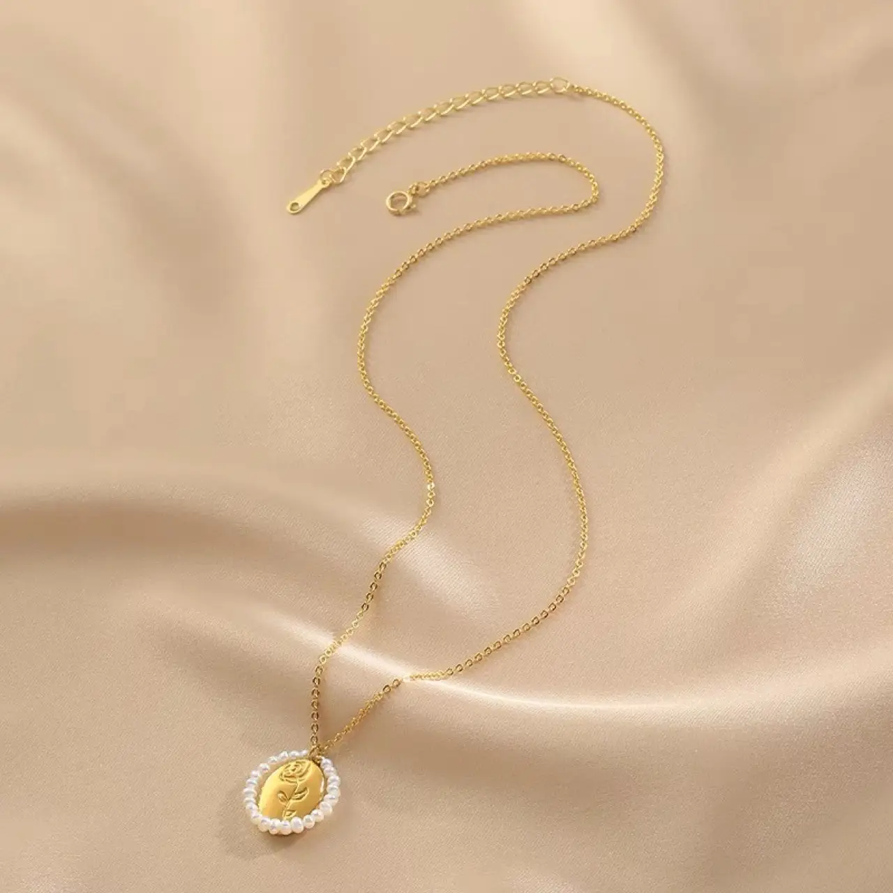 Gold Rose Bouquet Pearl Necklace for Girls - Image 3