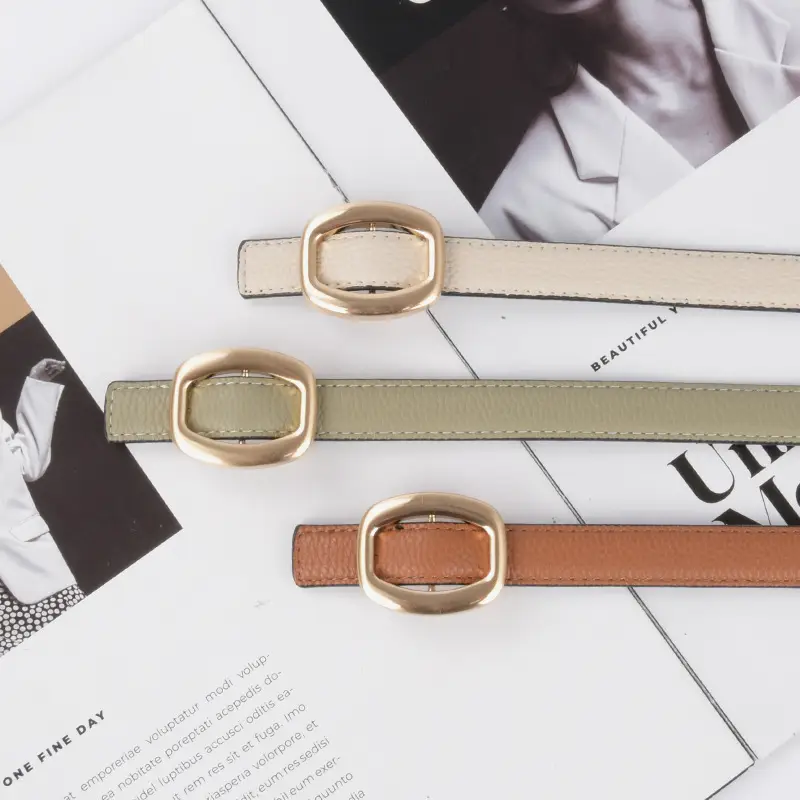 Women's Light-colored Cowhide Leather Belt with Buckle - Image 12