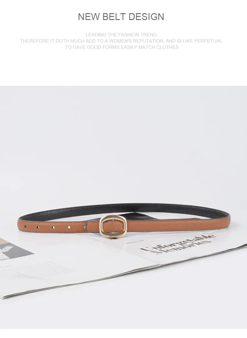 Women's Light-colored Cowhide Leather Belt with Buckle β feature 11