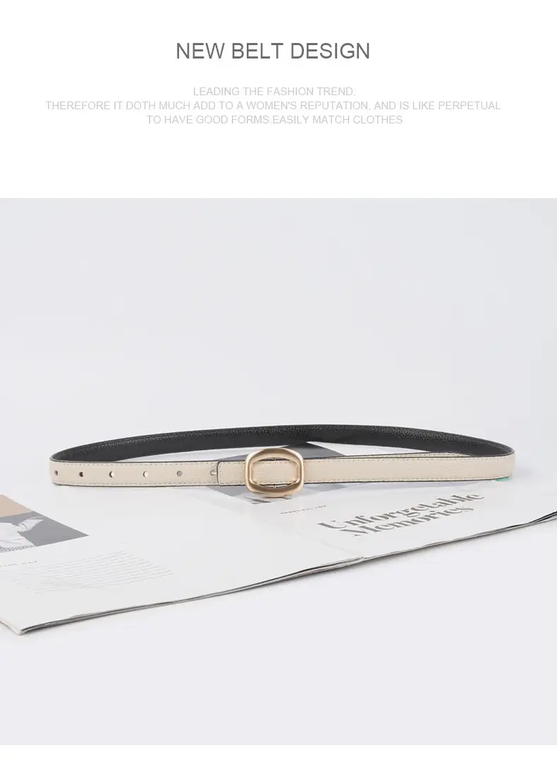 Women's Light-colored Cowhide Leather Belt with Buckle β feature 12
