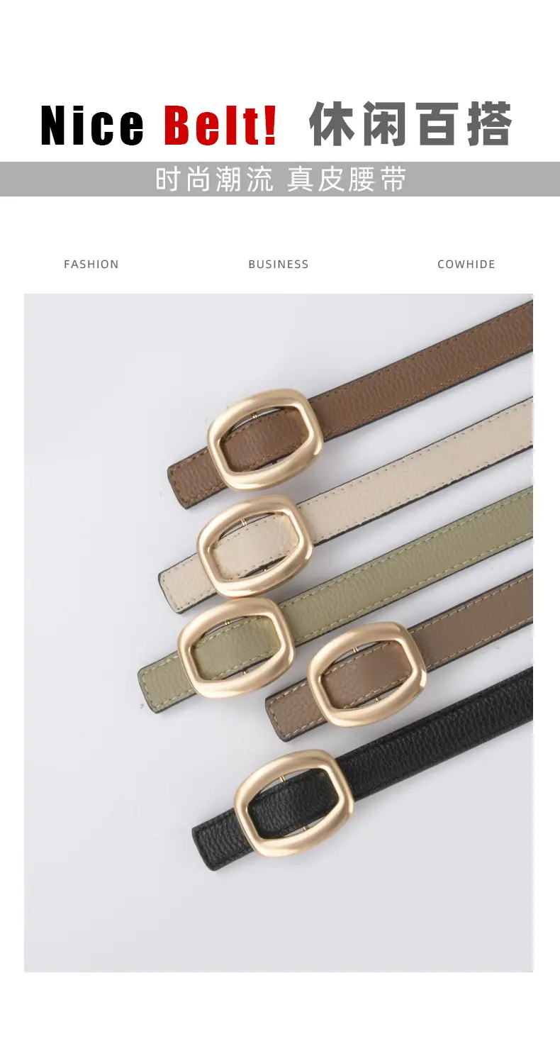 Women's Light-colored Cowhide Leather Belt with Buckle β feature 4