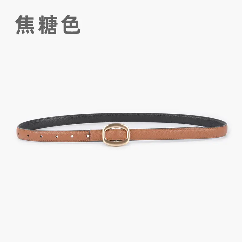 Women's Light-colored Cowhide Leather Belt with Buckle - Image 2
