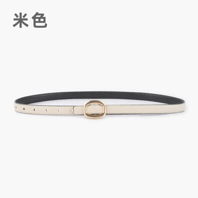 Women's Light-colored Cowhide Leather Belt with Buckle - Image 3
