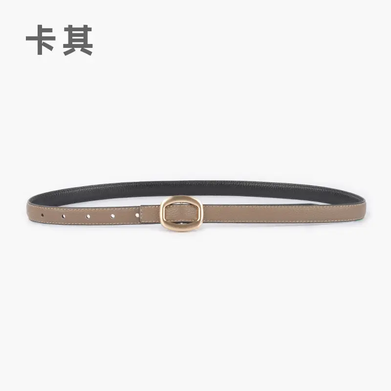 Women's Light-colored Cowhide Leather Belt with Buckle - Image 4