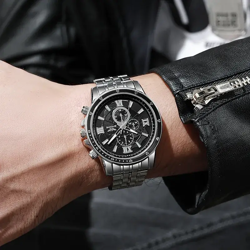 Men's Black Quartz Watch with Silicone Band & Large Dial