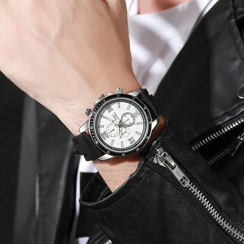 Men's Black Quartz Watch with Silicone Band & Large Dial — feature 1