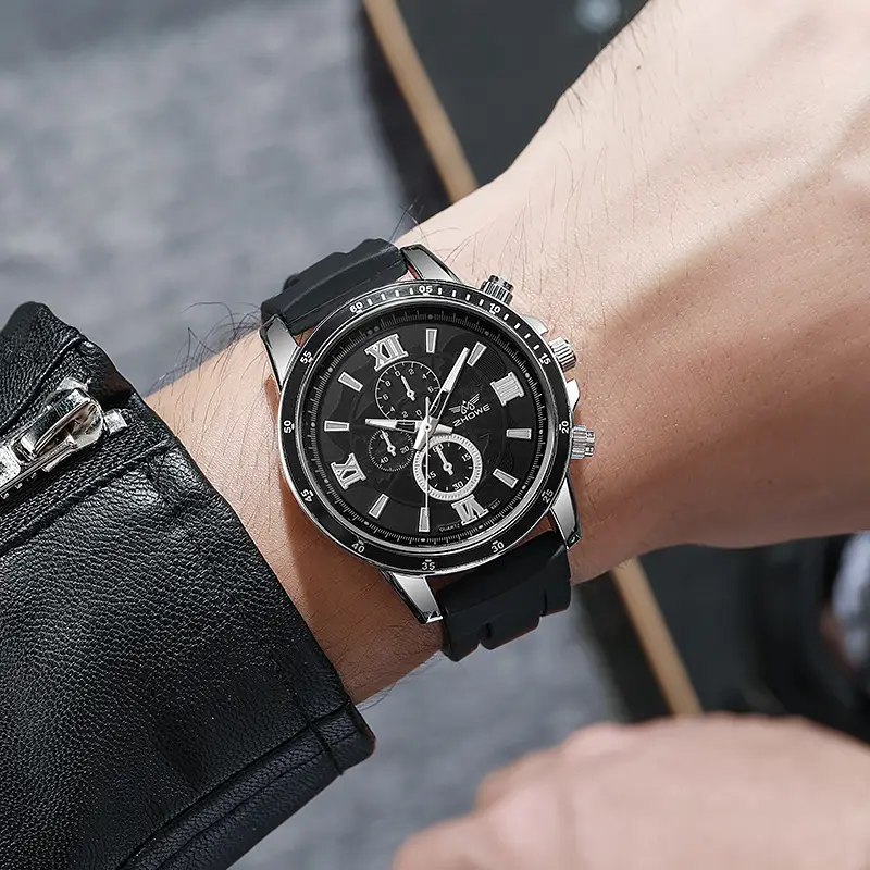 Men's Black Quartz Watch with Silicone Band & Large Dial — feature 2