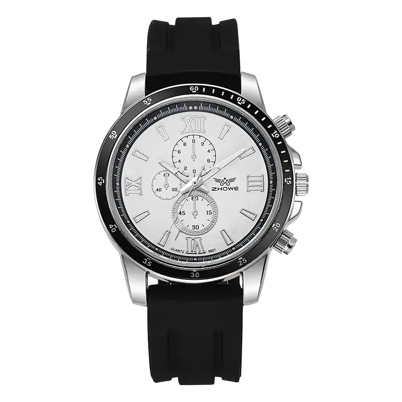 Men's Black Quartz Watch with Silicone Band & Large Dial