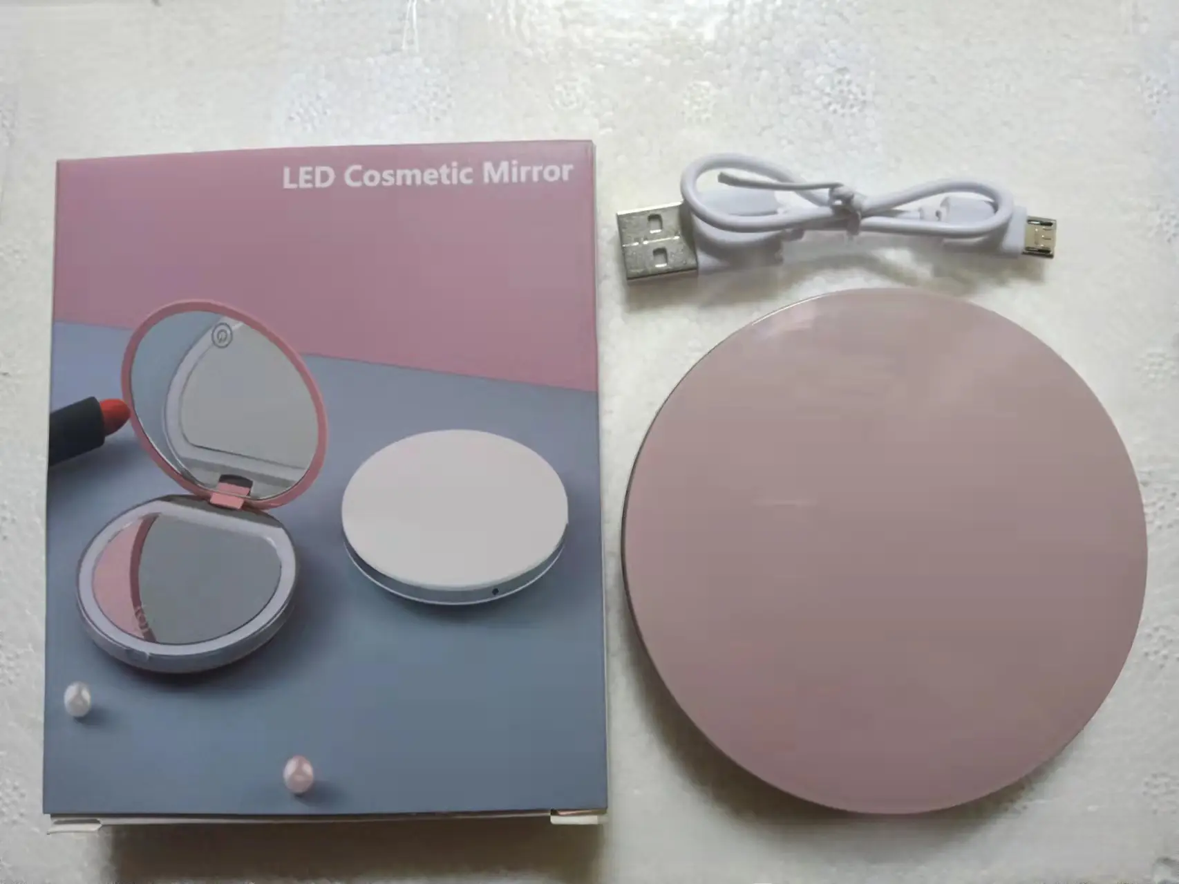 Portable LED Makeup Mirror with Light & USB Cable - Image 2