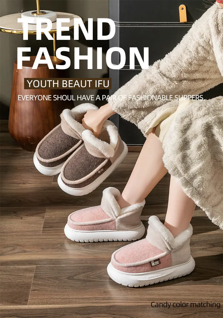 Women's Fleece Lined Warm Slippers Winter Grey — feature 1