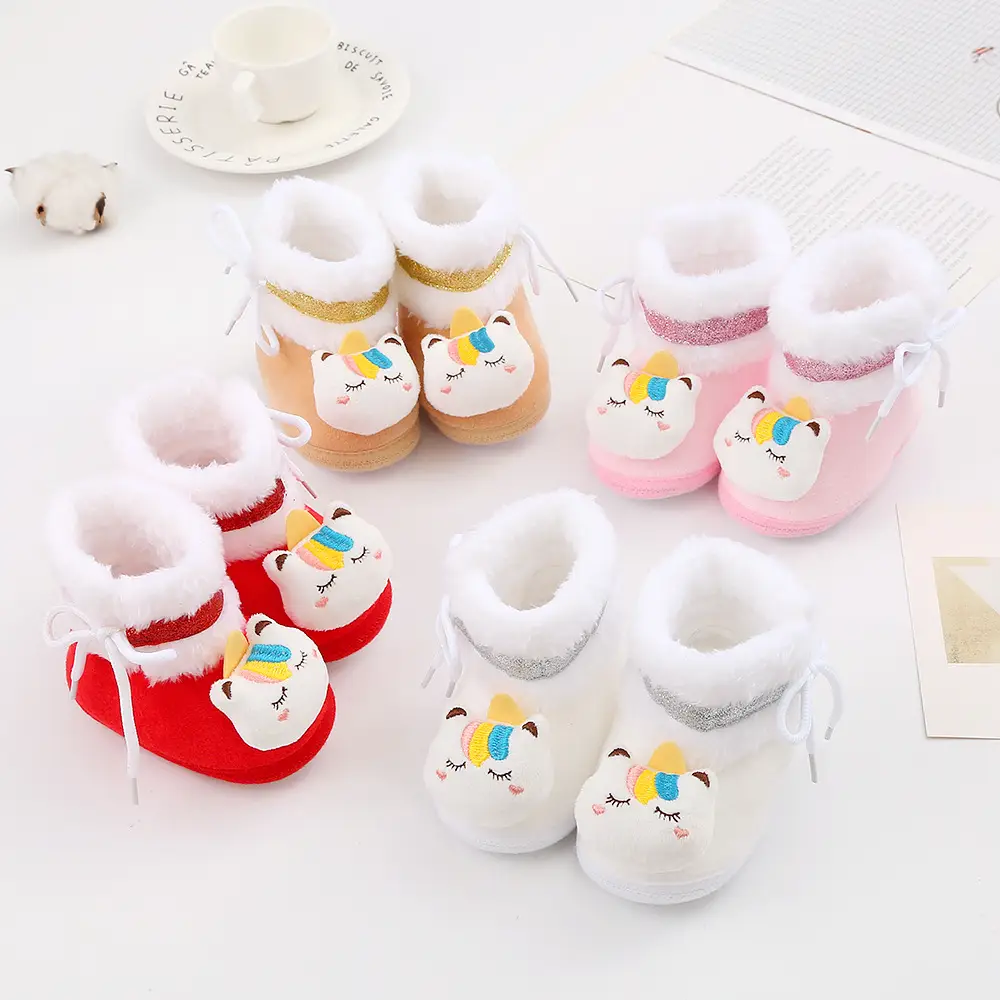 Newborn Fleece Lined Cartoon Baby Shoes Pink 0-1Yr