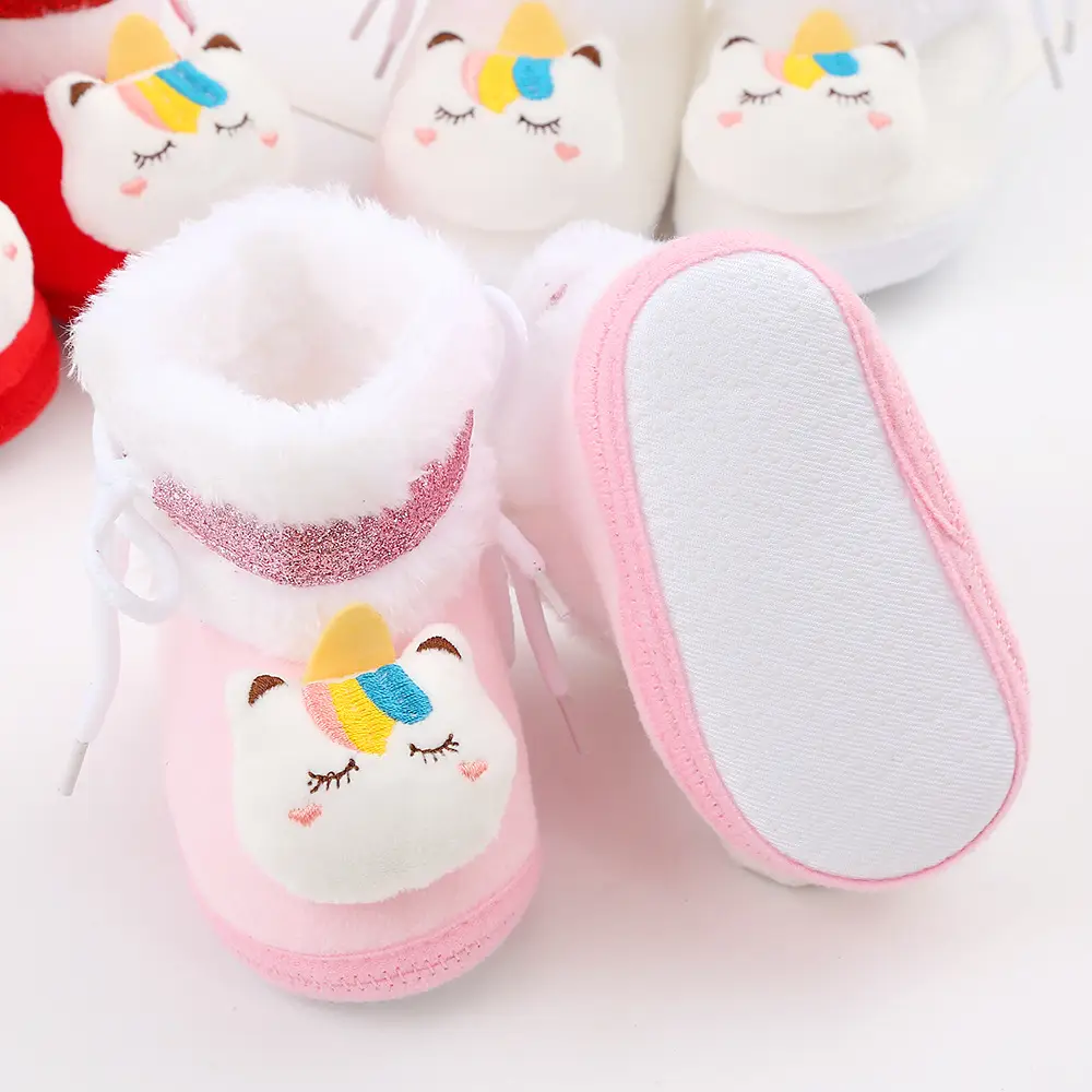 Newborn Fleece Lined Cartoon Baby Shoes Pink 0-1Yr