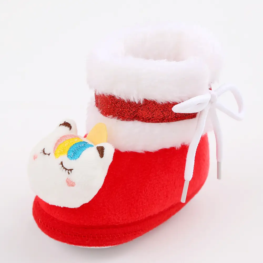 Newborn Fleece Lined Cartoon Baby Shoes Pink 0-1Yr