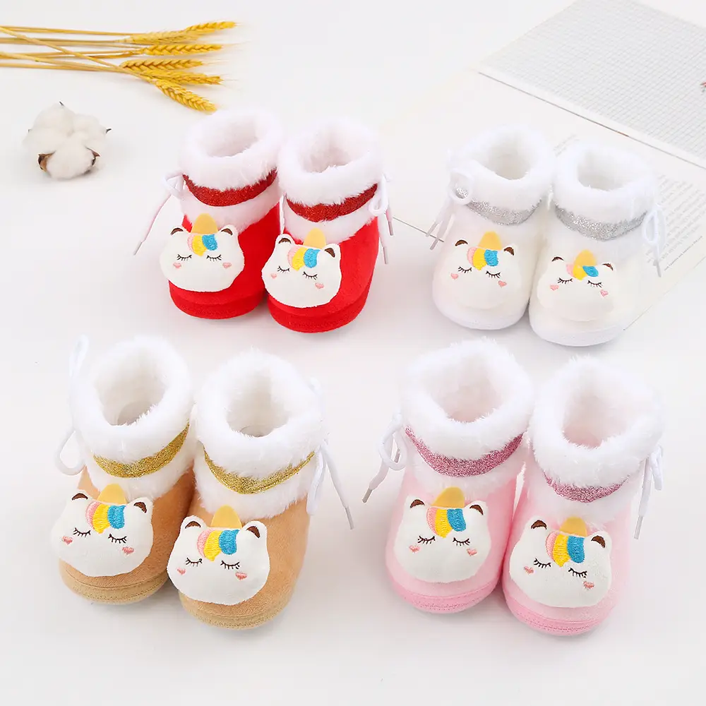Newborn Fleece Lined Cartoon Baby Shoes Pink 0-1Yr — feature 1