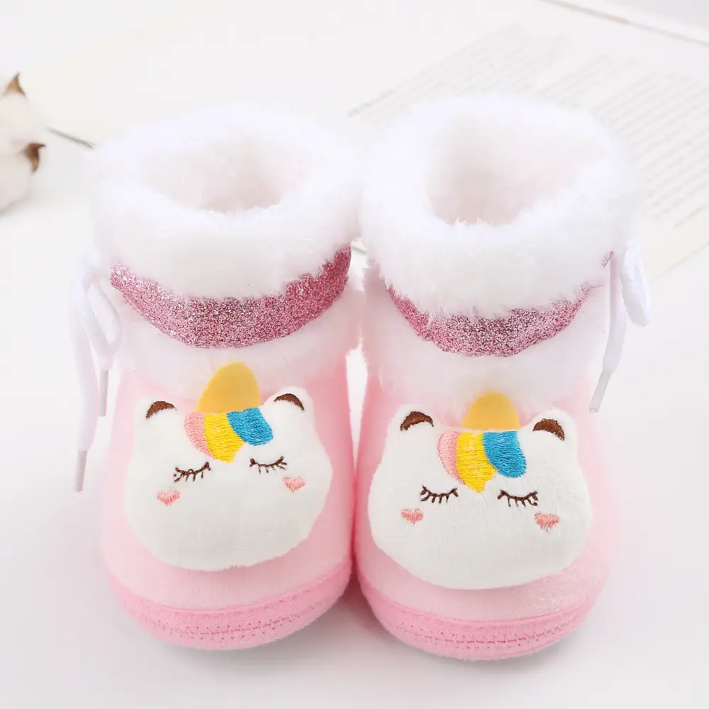 Newborn Fleece Lined Cartoon Baby Shoes Pink 0-1Yr — feature 11