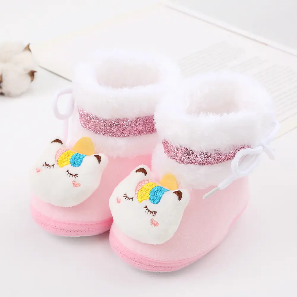 Newborn Fleece Lined Cartoon Baby Shoes Pink 0-1Yr — feature 12