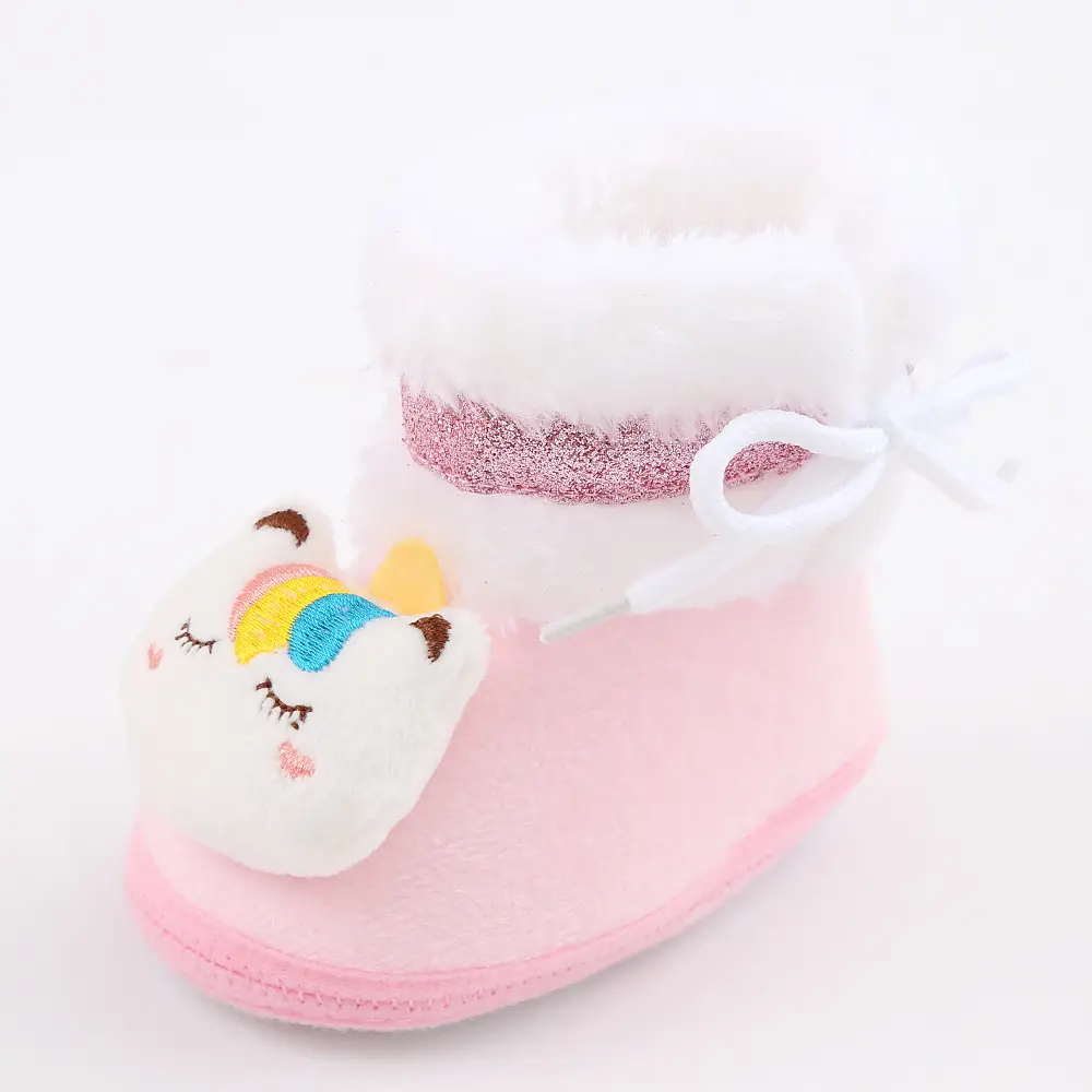 Newborn Fleece Lined Cartoon Baby Shoes Pink 0-1Yr — feature 4
