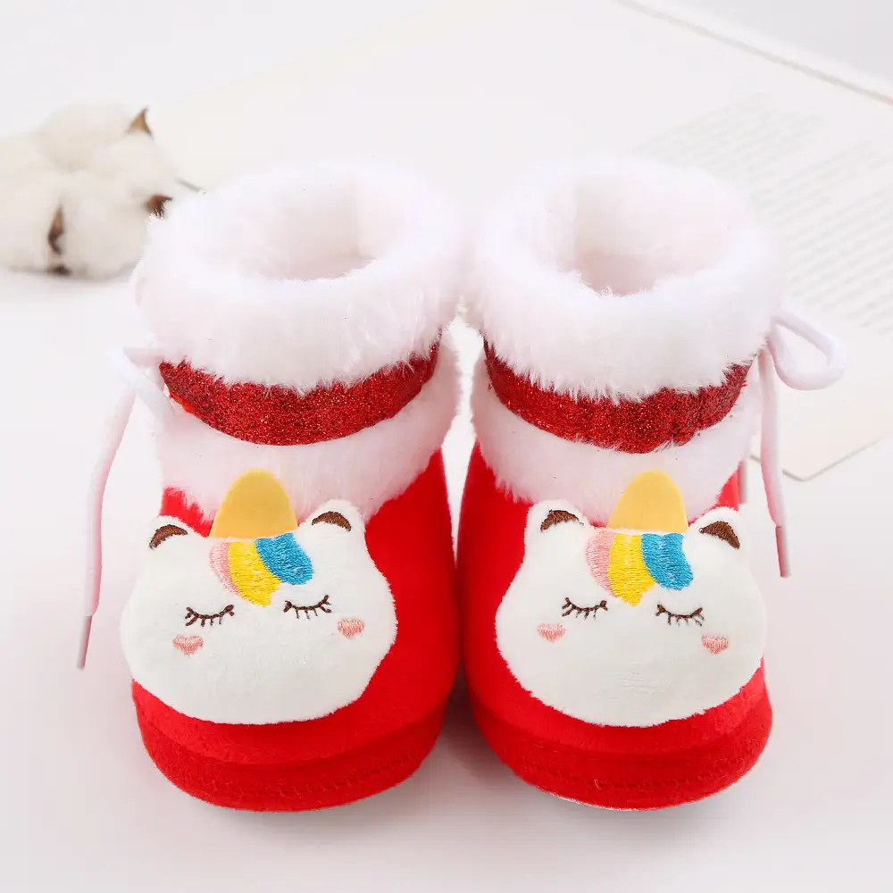 Newborn Fleece Lined Cartoon Baby Shoes Pink 0-1Yr — feature 9
