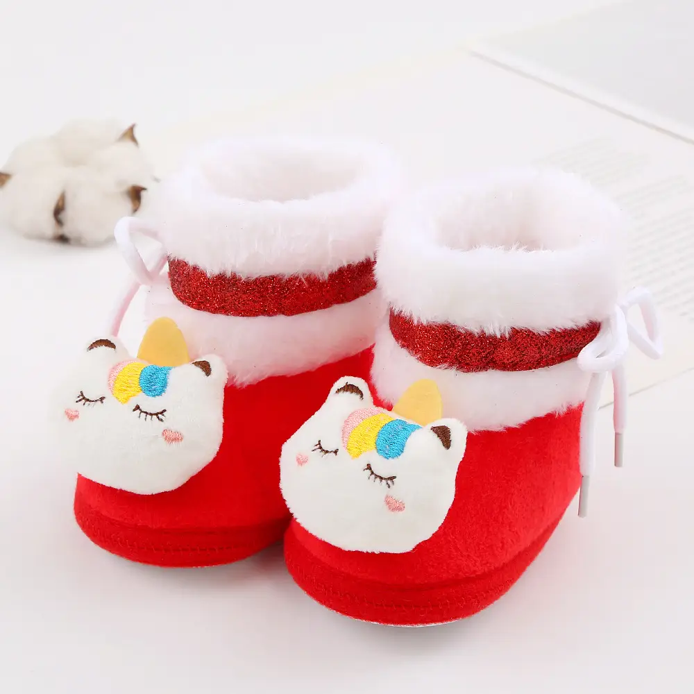 Newborn Fleece Lined Cartoon Baby Shoes Pink 0-1Yr