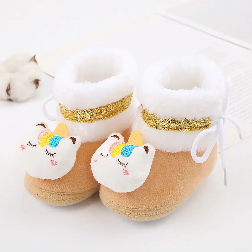 Newborn Fleece Lined Cartoon Baby Shoes Pink 0-1Yr