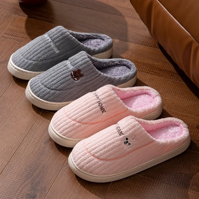 Cotton slippers women's autumn and winter couple home slippers indoor confinement shoes warm cotton shoes non-slip cotton slippers men's winter