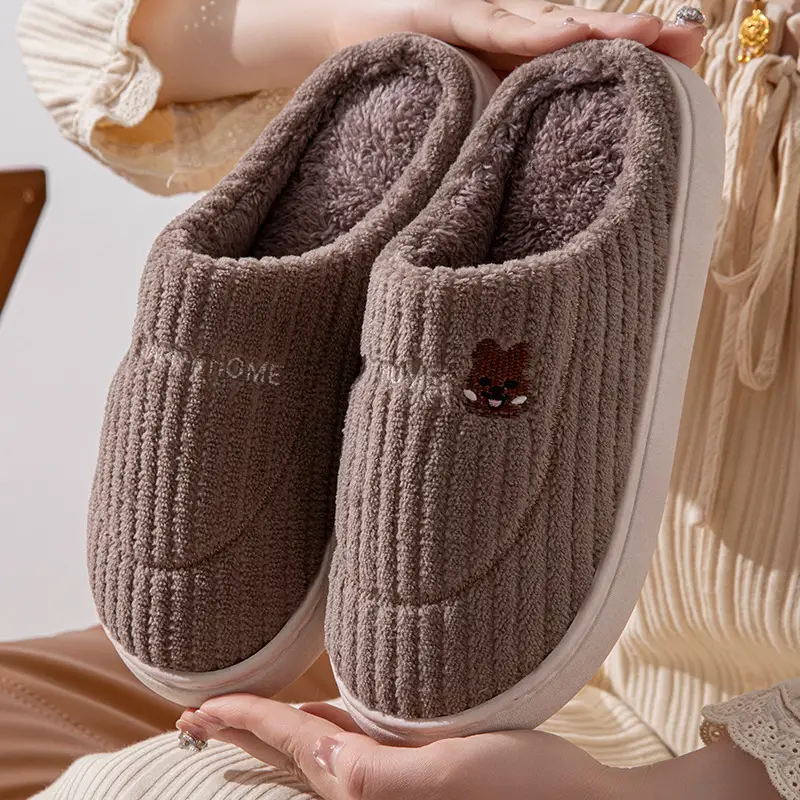 Cotton slippers women's autumn and winter couple home slippers indoor confinement shoes warm cotton shoes non-slip cotton slippers men's winter