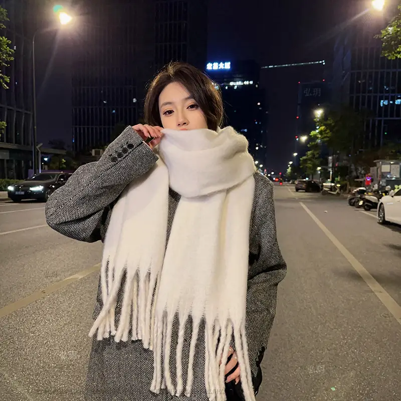 2025 Mohair Scarf Women Winter Tassel Blue - Image 2
