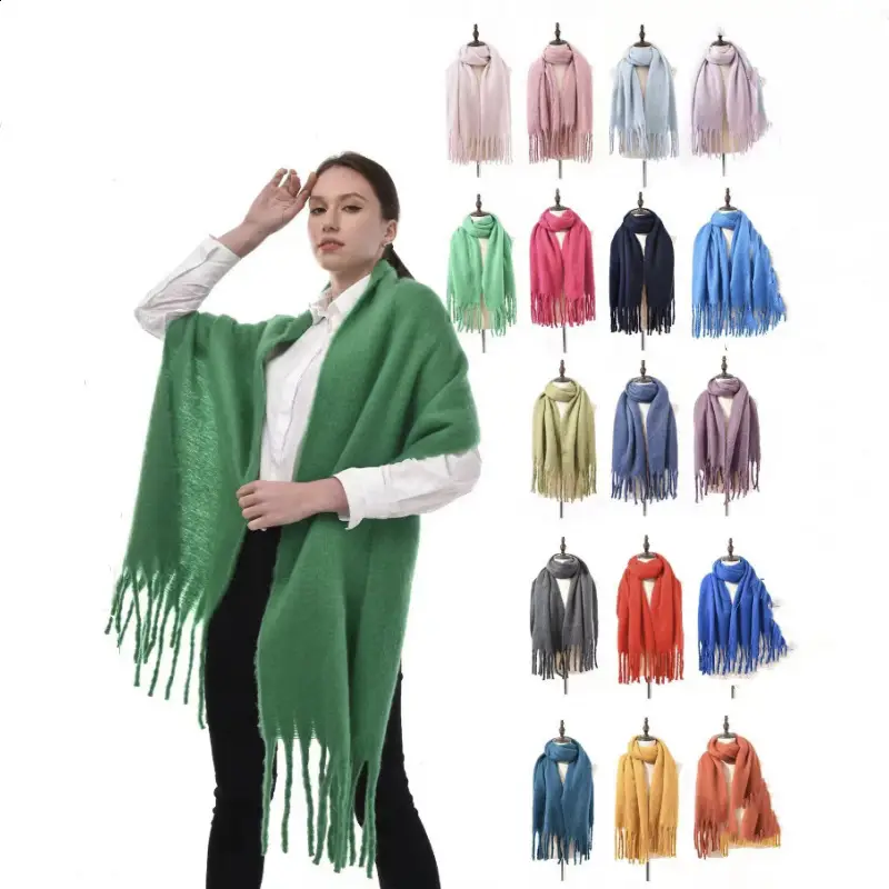 2025 Mohair Scarf Women Winter Tassel Blue - Image 14
