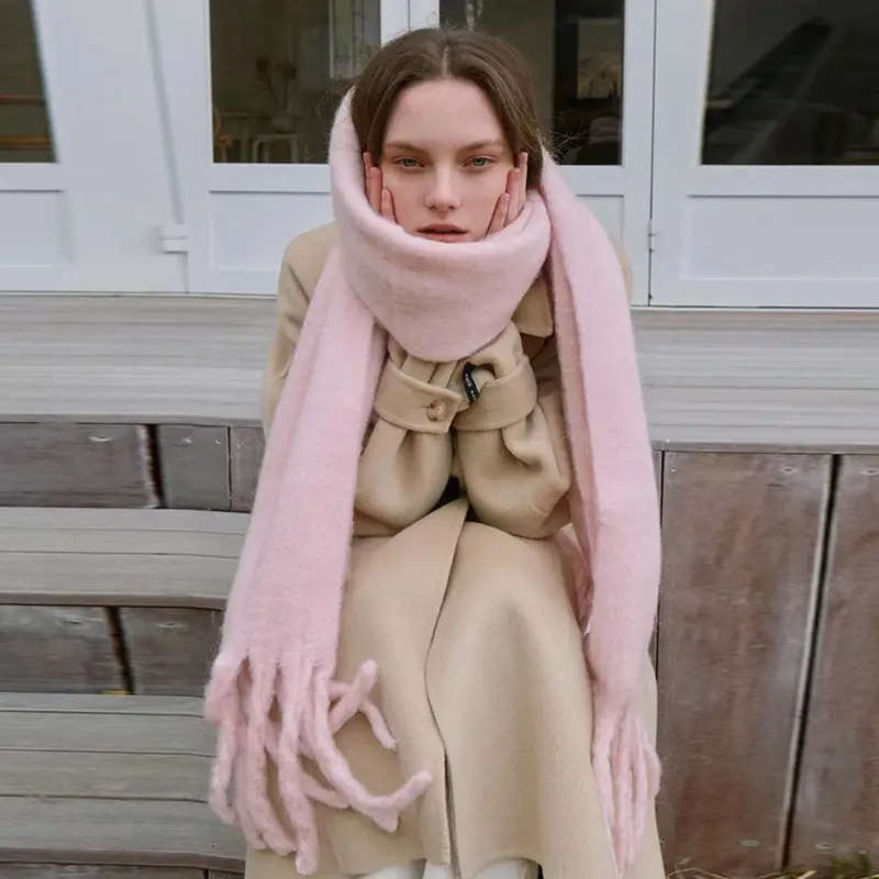 2025 Mohair Scarf Women Winter Tassel Blue — feature 11