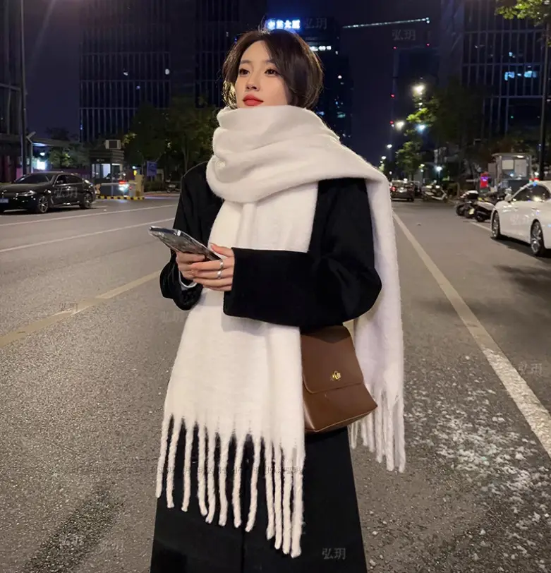 2025 Mohair Scarf Women Winter Tassel Blue — feature 5