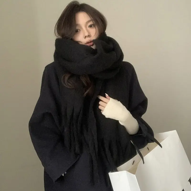 2025 Mohair Scarf Women Winter Tassel Blue - Image 4