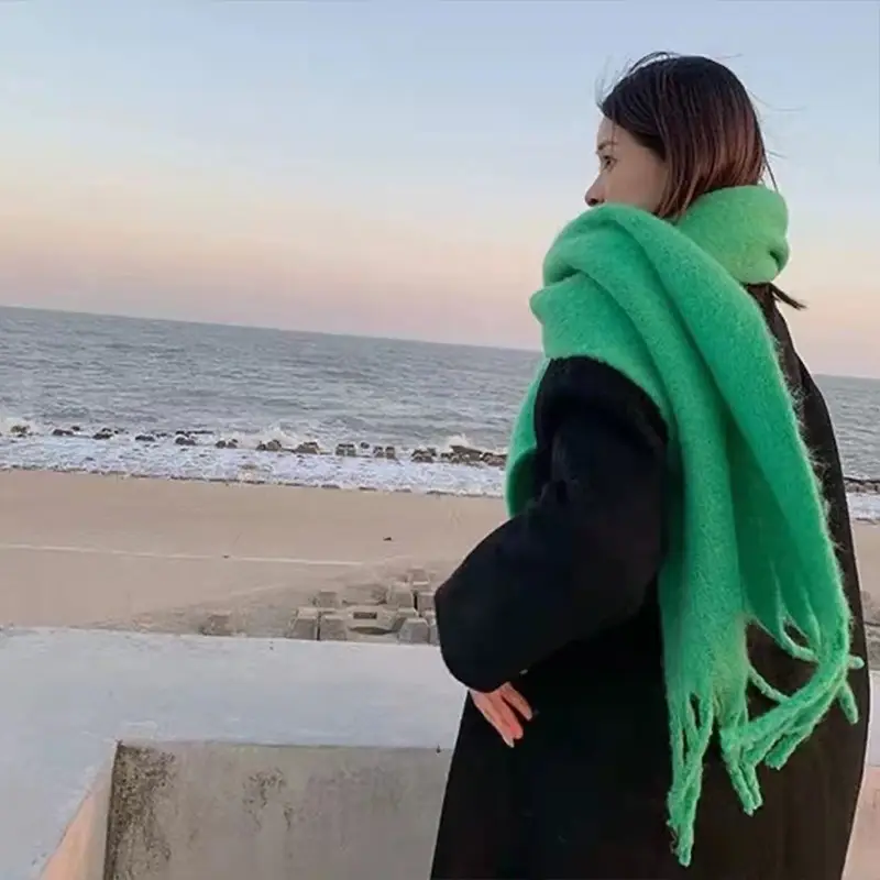 2025 Mohair Scarf Women Winter Tassel Blue - Image 6