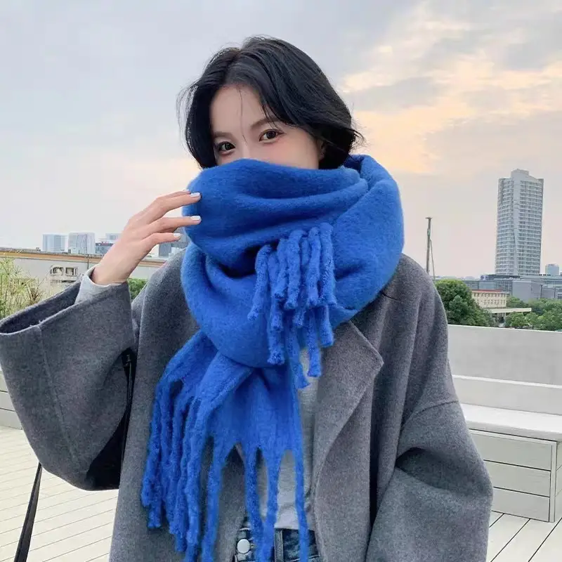 2025 Mohair Scarf Women Winter Tassel Blue - Image 7