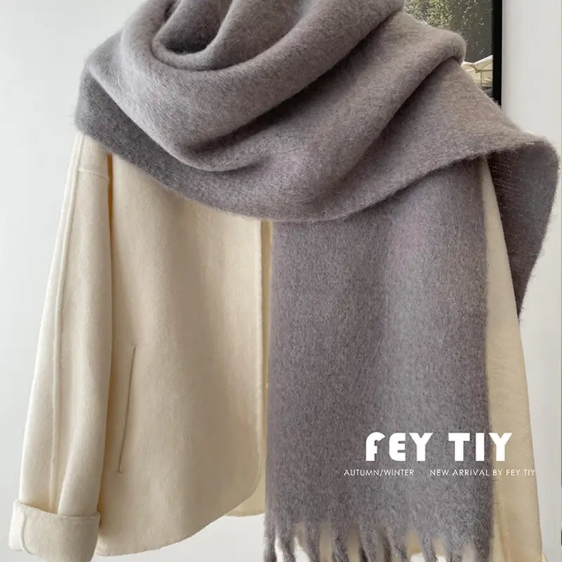 2025 Mohair Scarf Women Winter Tassel Blue - Image 8