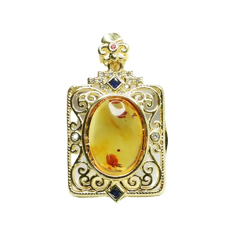Natural Amber Flower Pendant Necklace Vintage Gold - Image 7