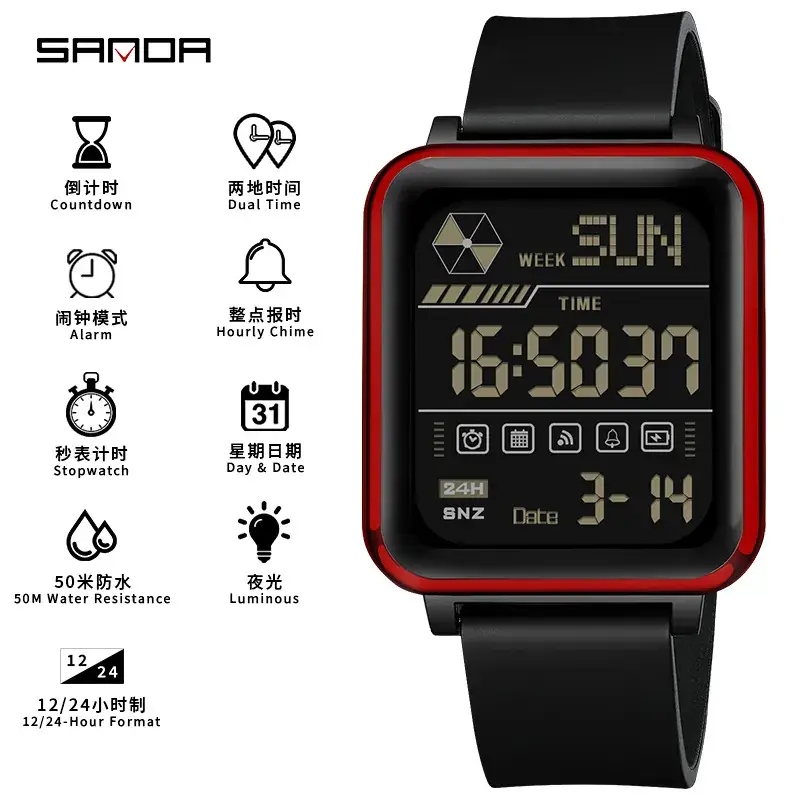Sanda Digital Watch for Teens Waterproof Black