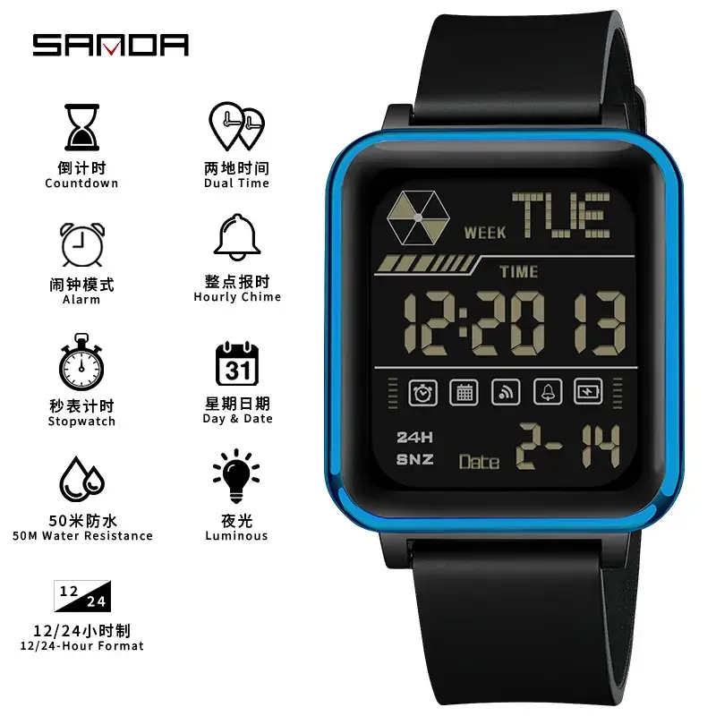 Sanda Digital Watch for Teens Waterproof Black