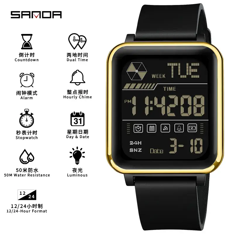 Sanda Digital Watch for Teens Waterproof Black
