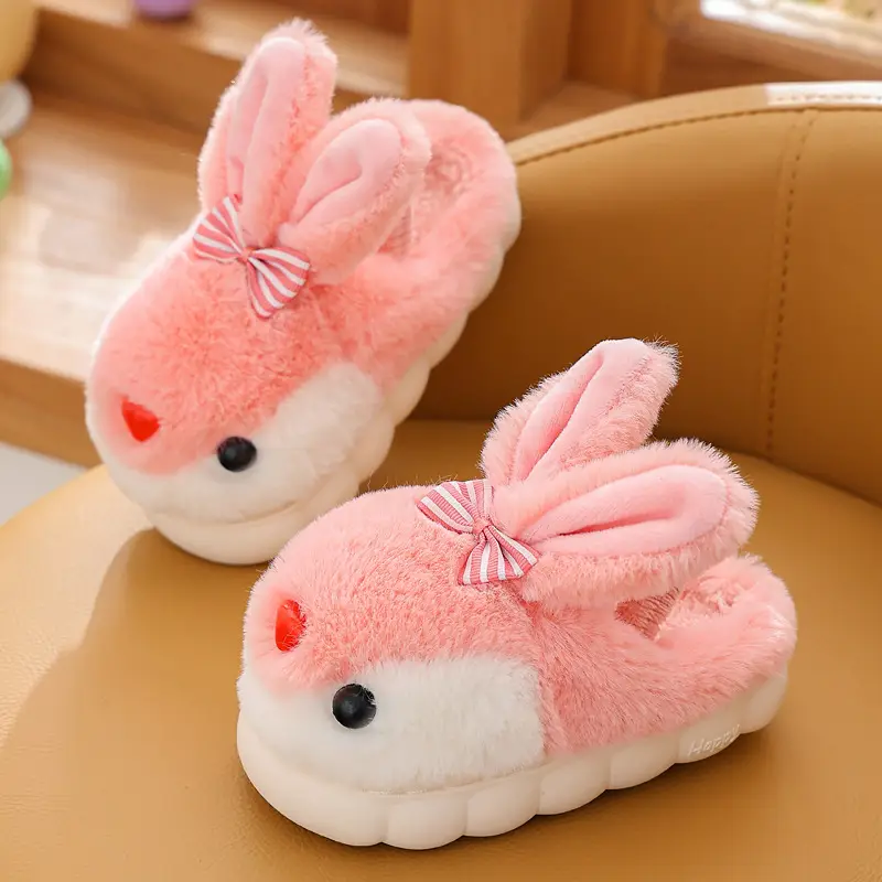 Children's cotton slippers winter cartoon cute rabbit Boys Girls warm non-slip home kids plush slippers